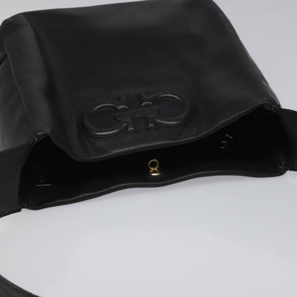 Salvatore Ferragamo Shoulder Bag Leather Black Gold Auth hk2043 - Picture 6 of 13